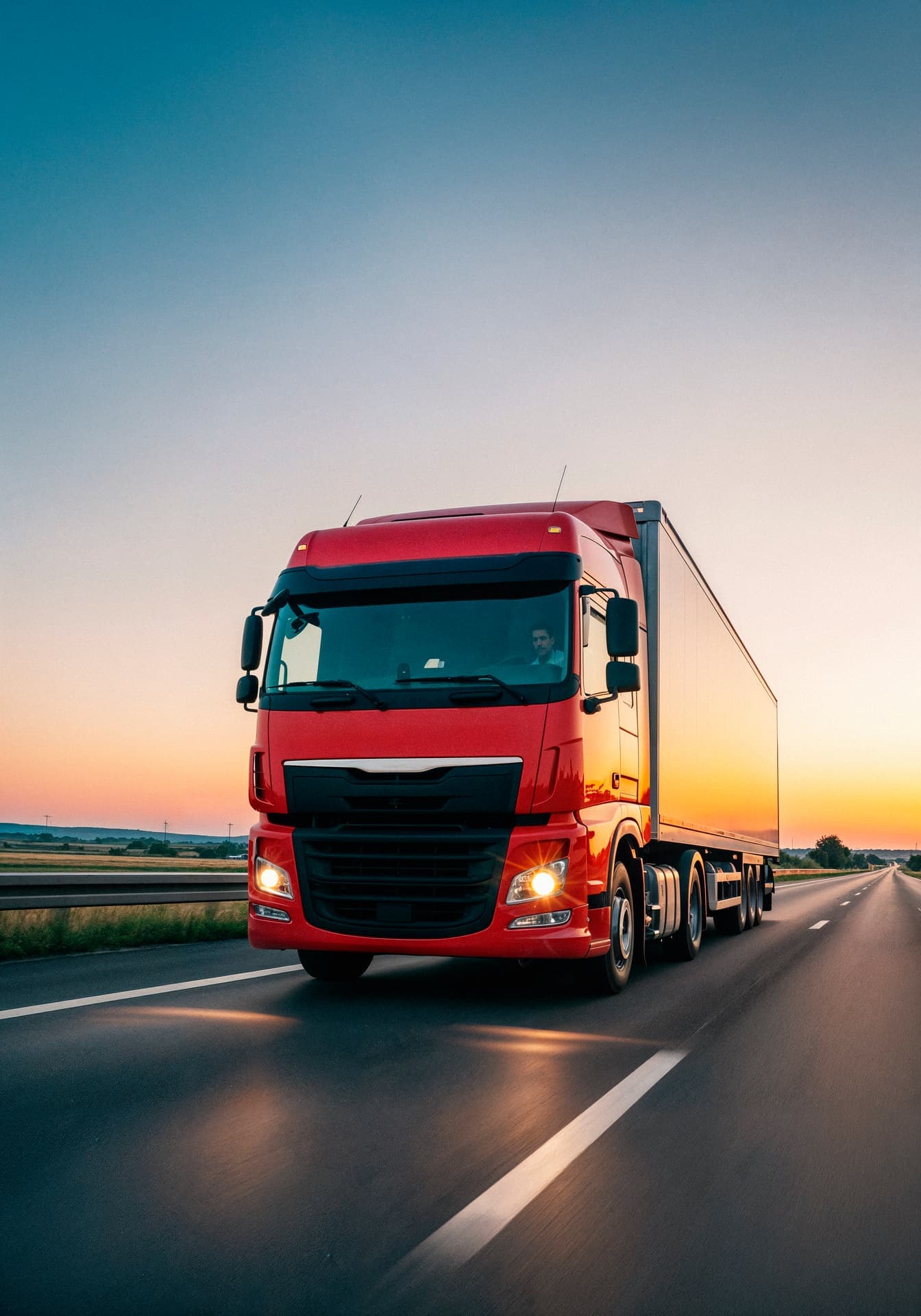 Cargo truck on a highway for door to door delivery